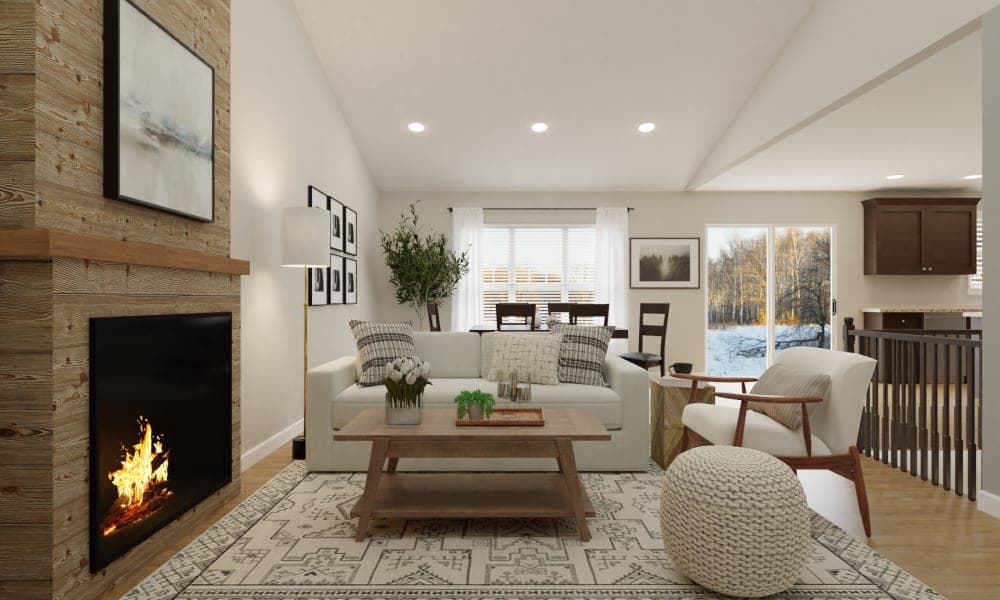 A Woody Fireplace: Modern Transitional Living & Dining Room