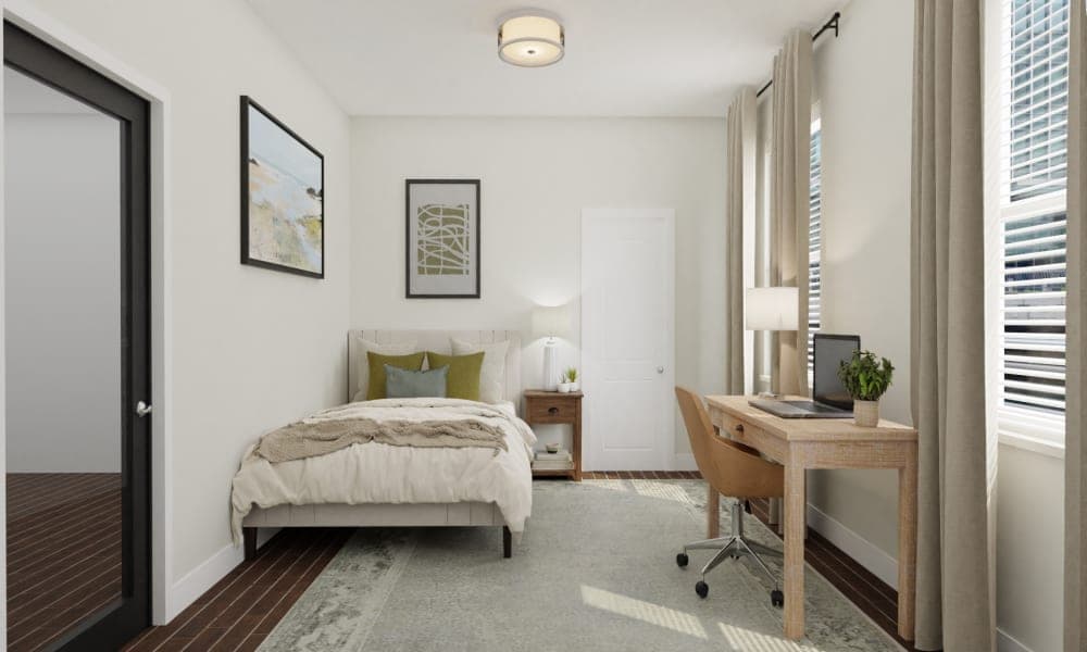 Modern & Rustic Bedroom With a Workstation