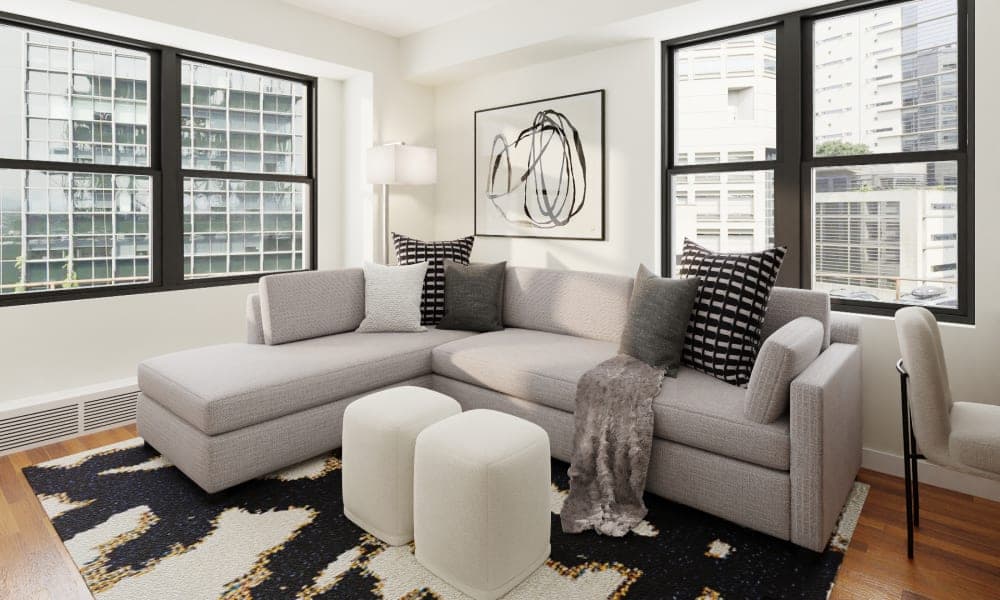 A Black & White Modern Living & Dining Room