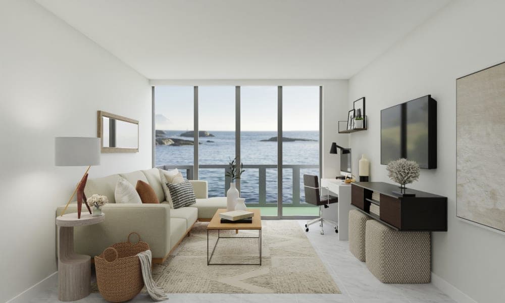 Coastal Escape: A Mid-Century Modern Living-Dining Room