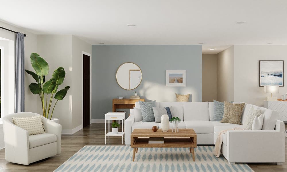 Pretty Blues In A Coastal Transitional Living-Dining Room