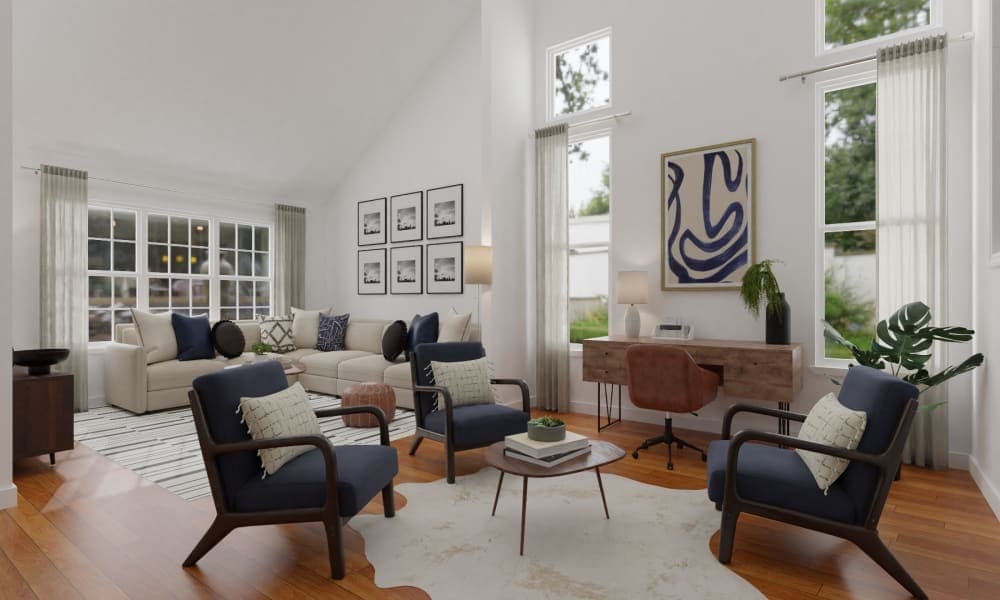 Moroccan Leather Poufs: Mid-Century Modern Living Room