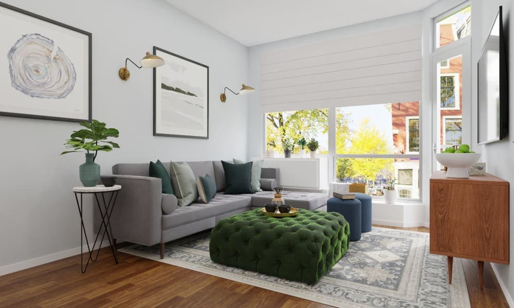 Diamond Grass Ottoman: A Mid-Century Glam Living Room