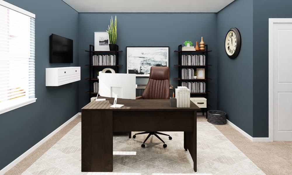 Slate Gray Hue: A Transitional Home Office