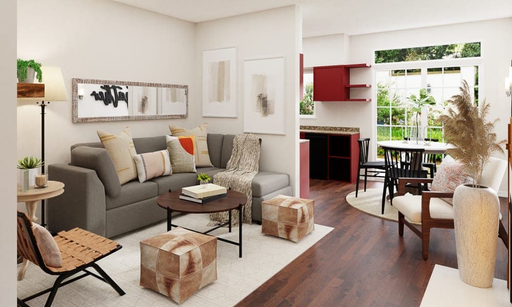 Relaxed & Welcoming: A Mid-Century Rustic Living-Dining Room