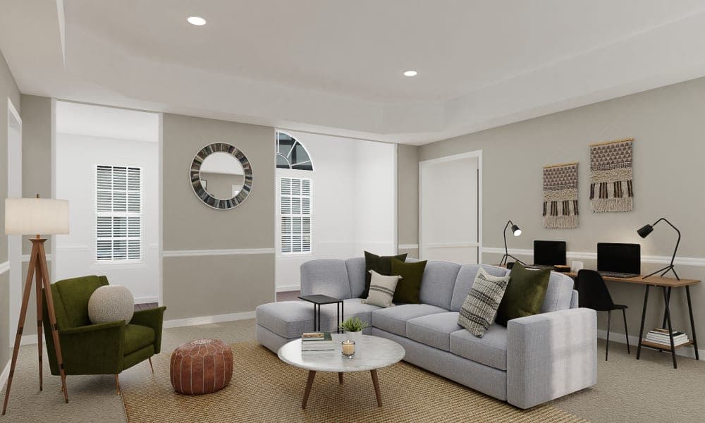 A Pleasant Mid-Century Modern Living Room & Workstation