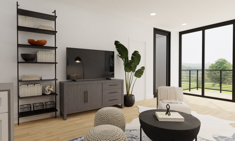 Pops Of Gray & Metal Complete This Industrial Living Room