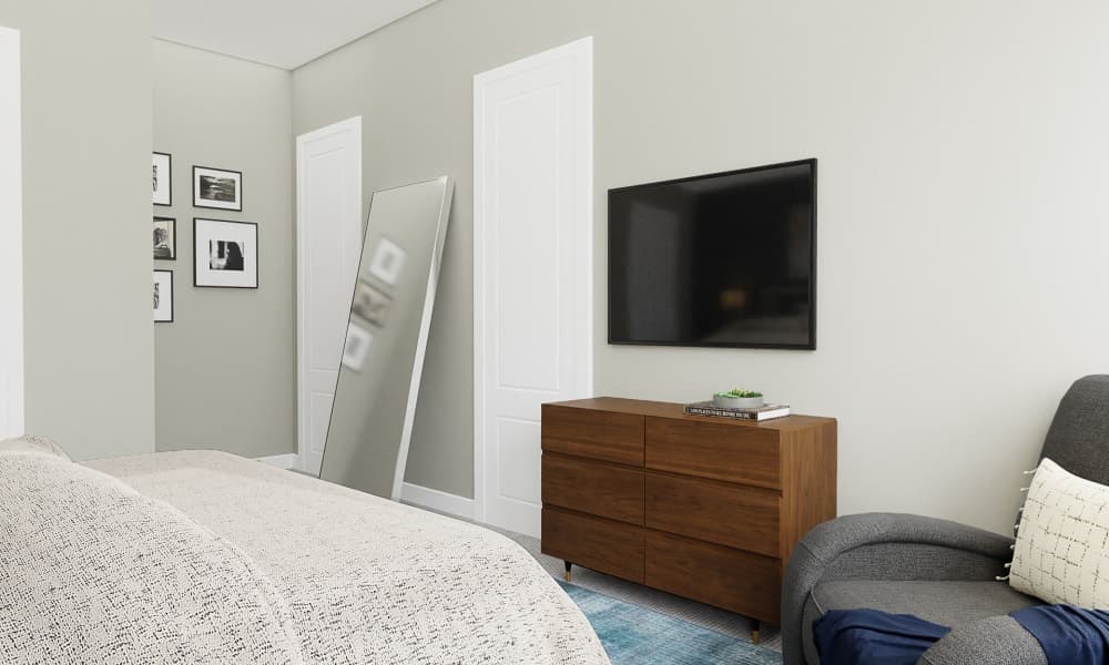  Soft Gray Hues Fill Up This Mid-Century Modern Bedroom