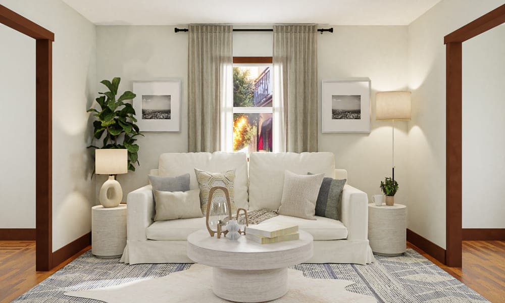 Denim Rugs & Swivel Chairs: A Traditional Modern Living Room