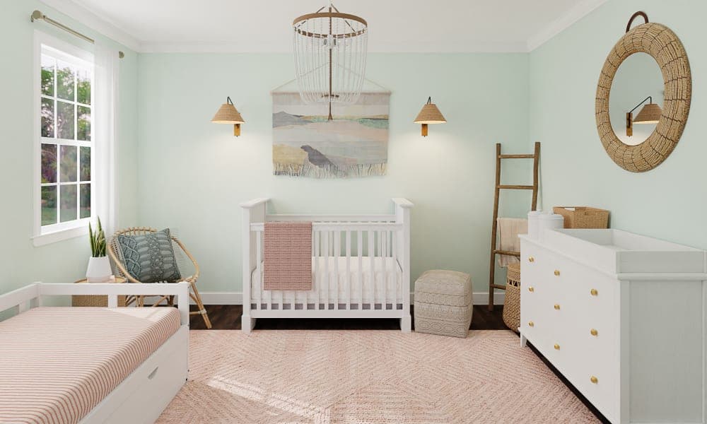 Rattan Textures & Pink Tones In A Coastal-Themed Nursery