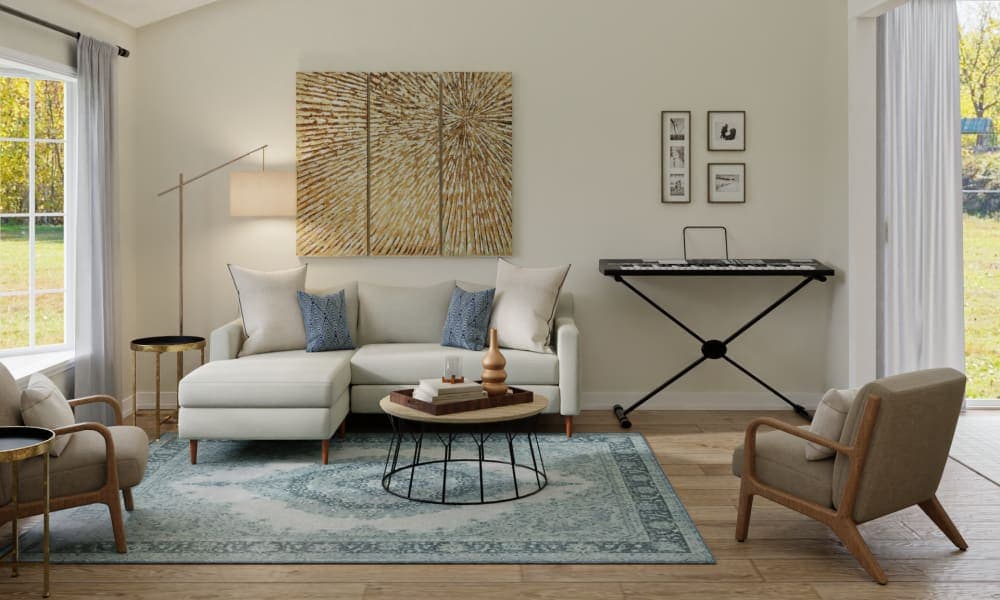 Musical & Transitional: A Glam Living Dining Room