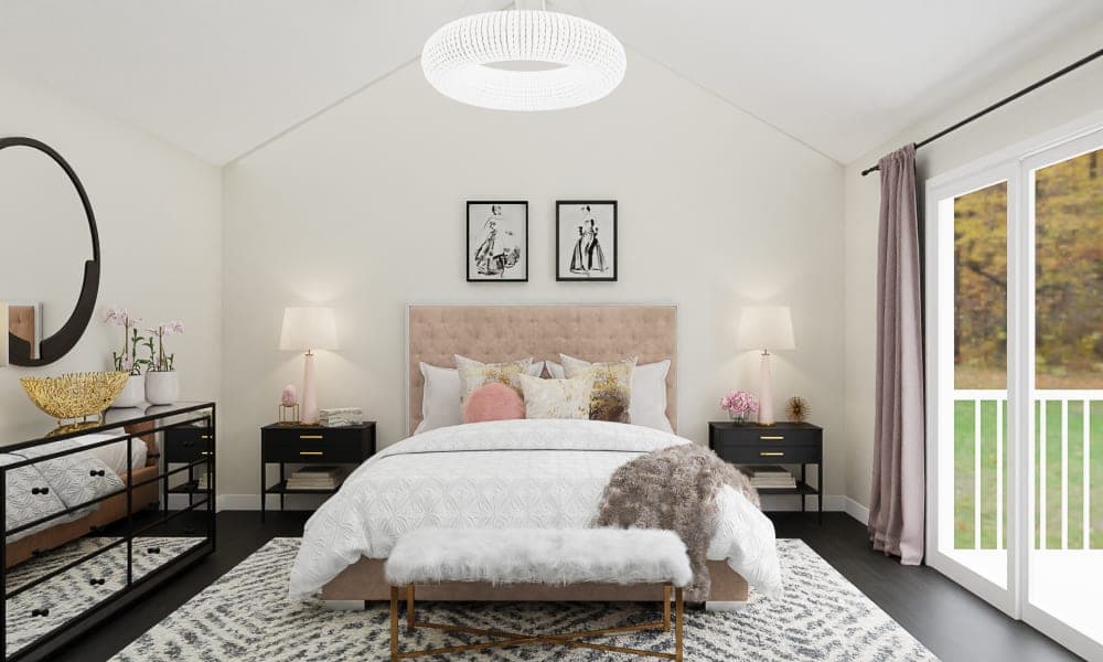 A Glam Bedroom With Mirrors & Faux Fur Textures