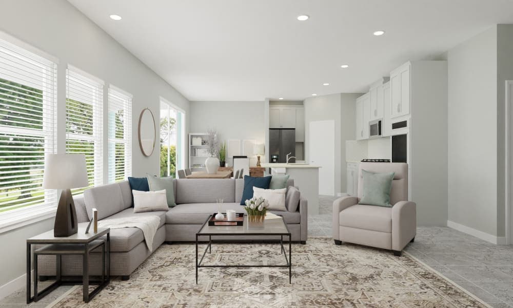 Shades Of Cool Gray & White: A Transitional Living-Dining Room