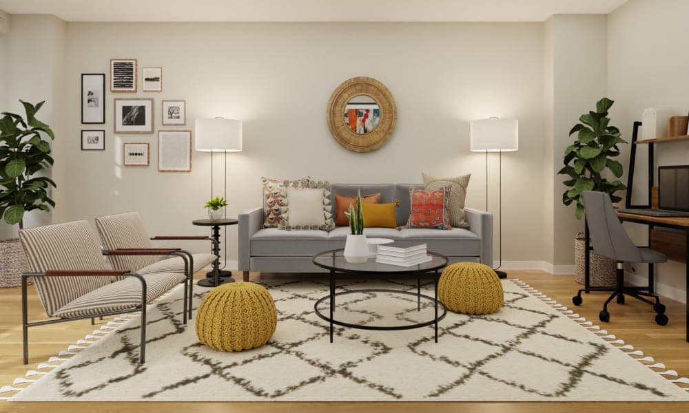 An Industrial Living-Dining Room With Pops Of Color