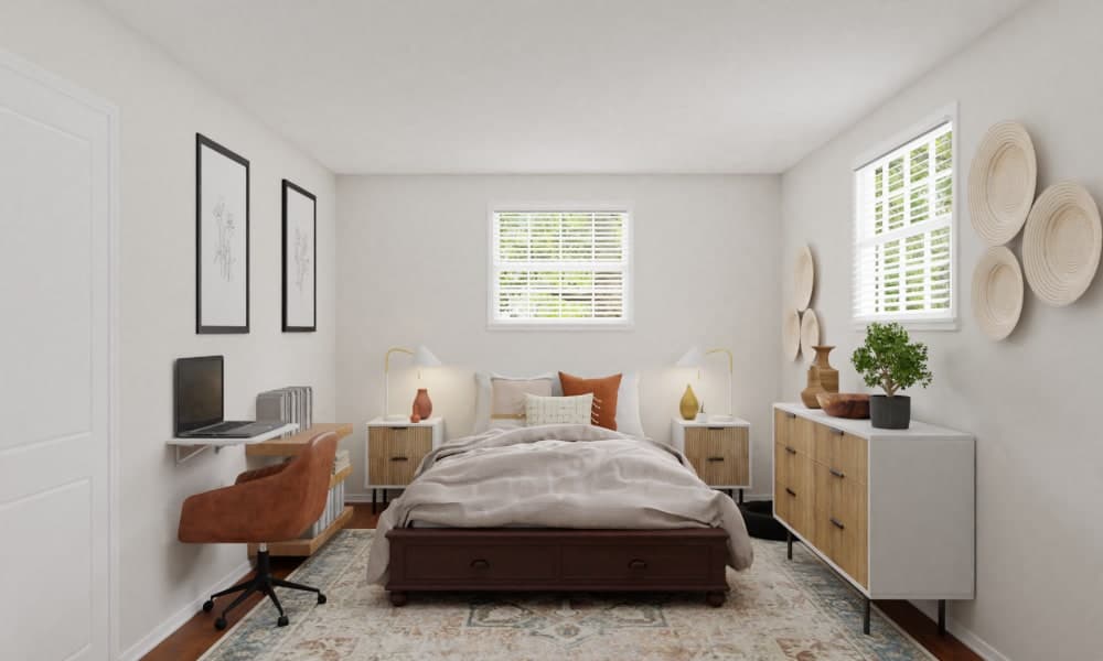 Quinn Wood Nightstands In A Rustic Bedroom