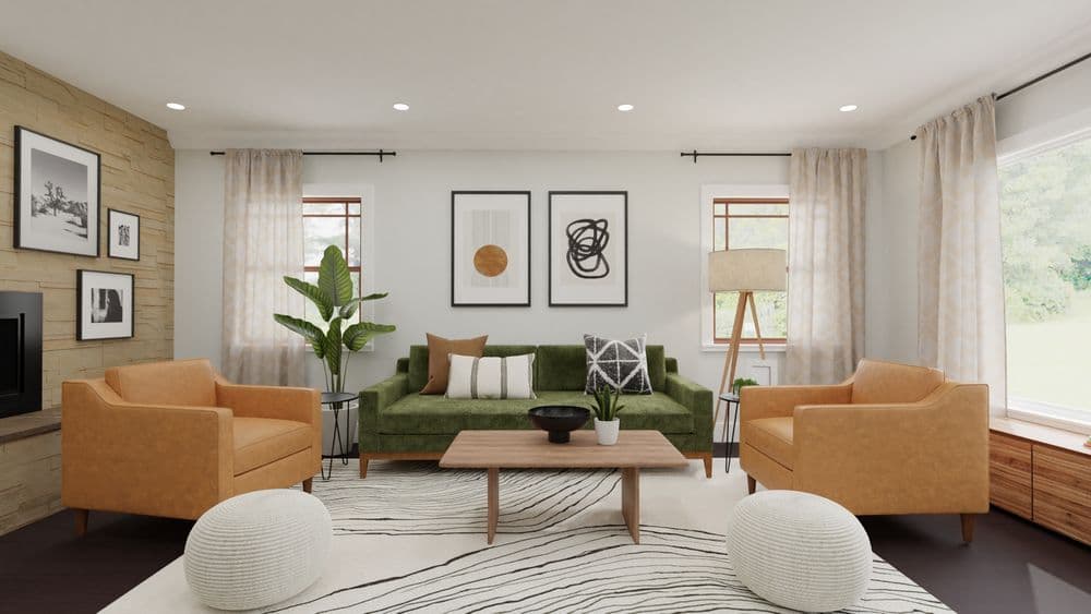 Mid Century Living Area with Green Sofa Gallery, Image 1