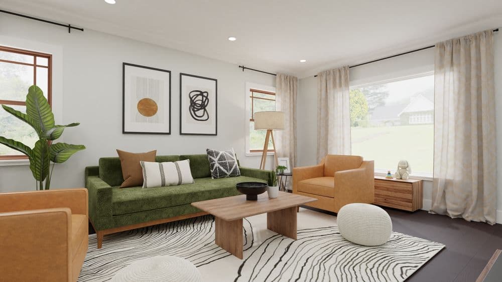 Mid Century Living Area with Green Sofa Gallery, Image 2