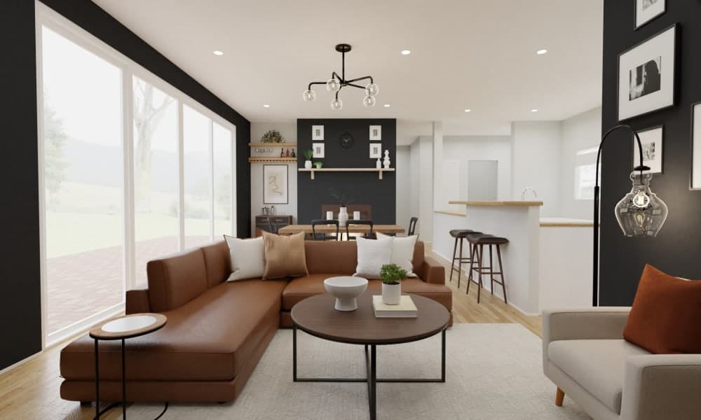 Modern Boho Living Dining Area with Wallpaper