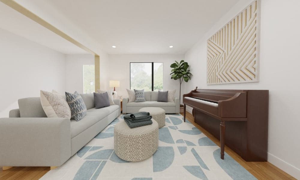 Transitional Living Area with Pastel Blue