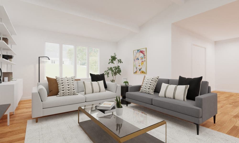 Modern Cozy Living Area with Colorful Artwork