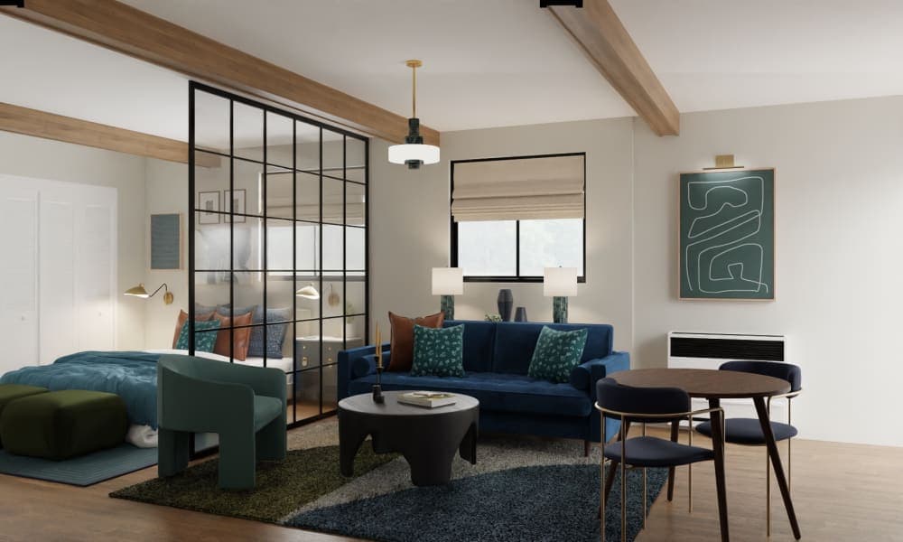 Eclectic Studio with Blue and Green Tones