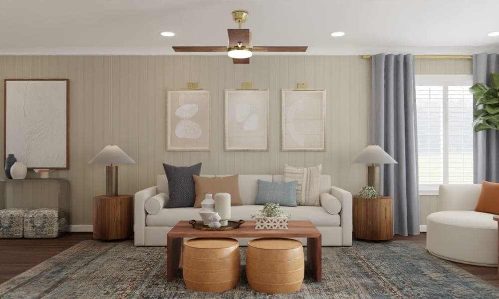 Transitional Living Room with Fireplace