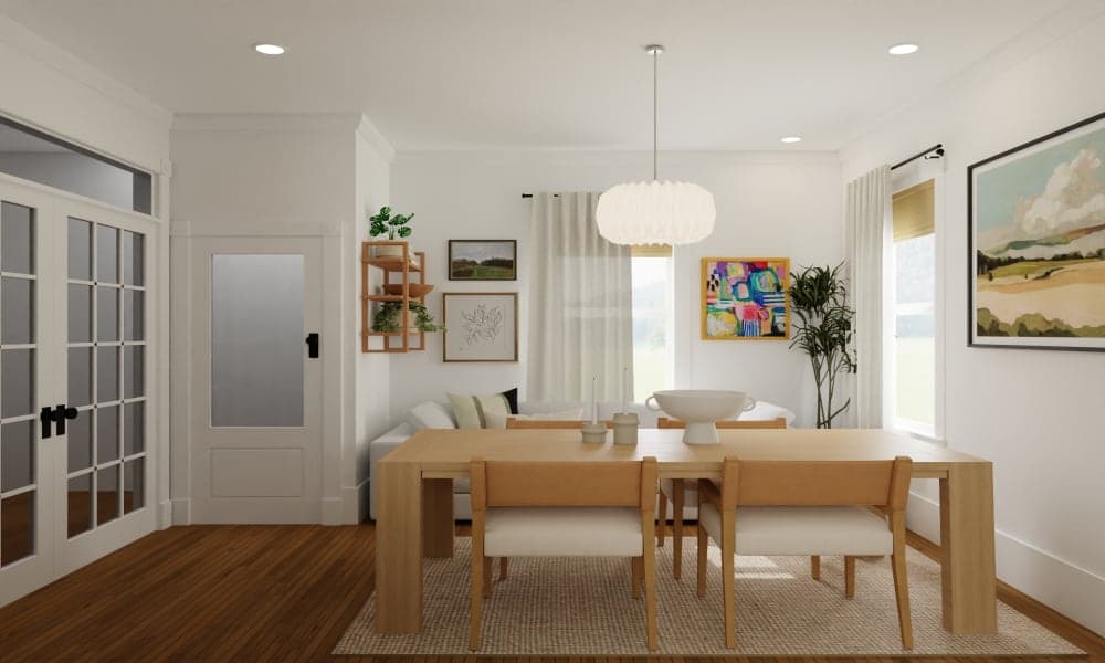 Scandinavian Dining Room with Sofa