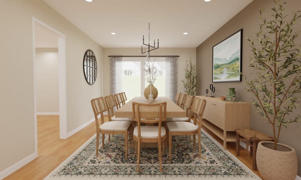 Rustic Traditional Dining Room with Wall Mirror