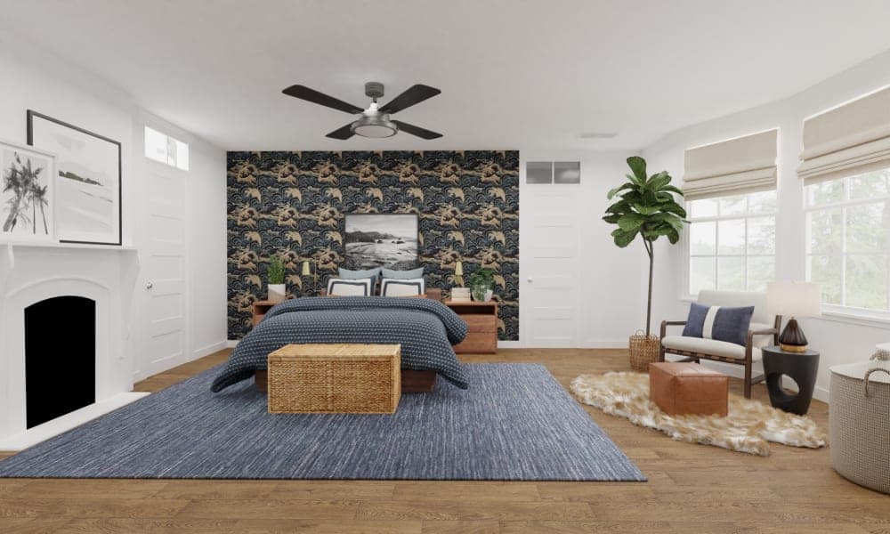 Teen Bedroom with Bold Wallpaper