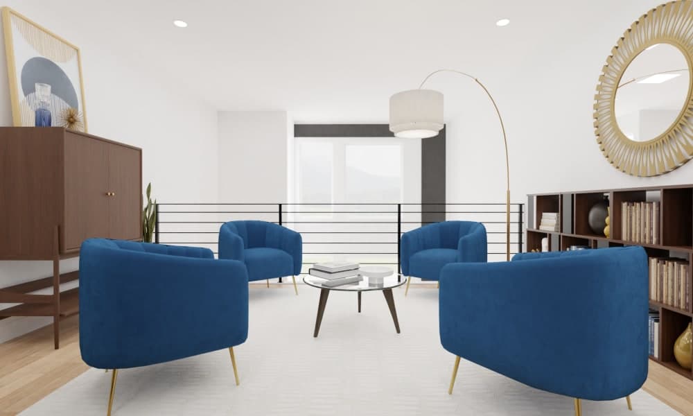 Conversational Lounge with Blue Chairs