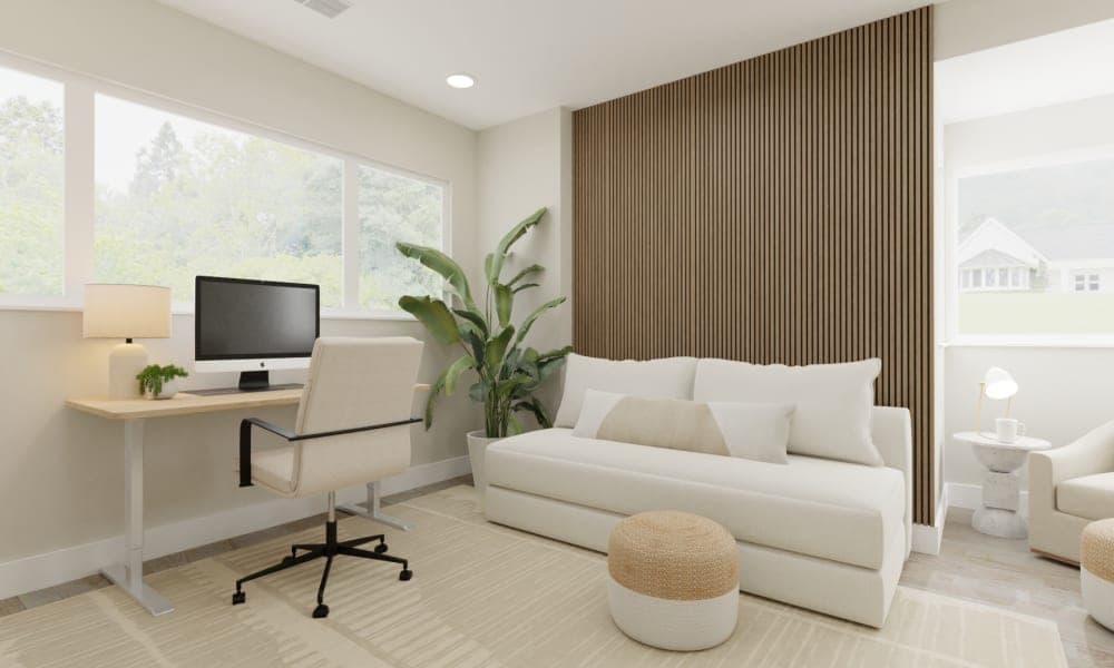 Functional and Cozy Neutral Office with Sleeper Sofa