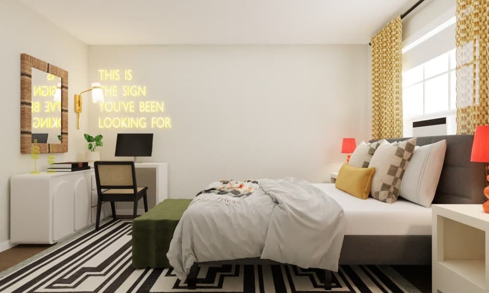 Bold and Colorful Bedroom with Gallery Wall