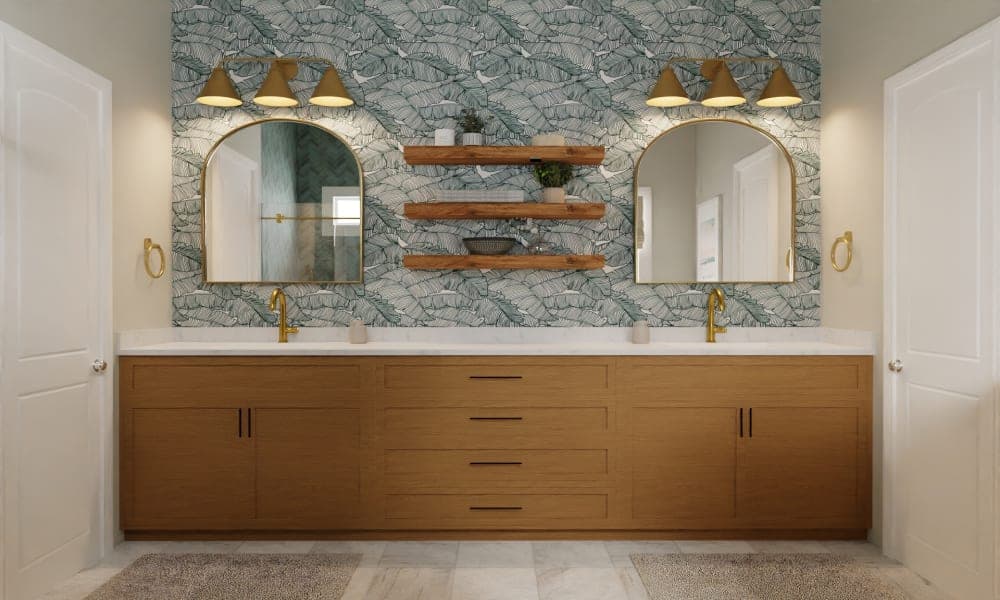 Jack and Jill Bathroom with Brass Accents