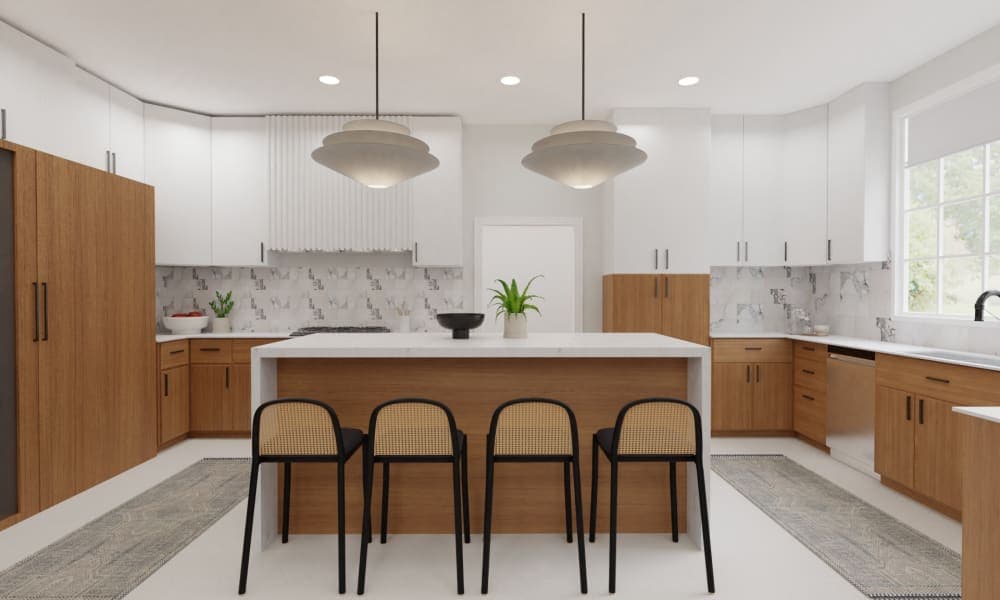 Neutral Kitchen with Hanging Pendants