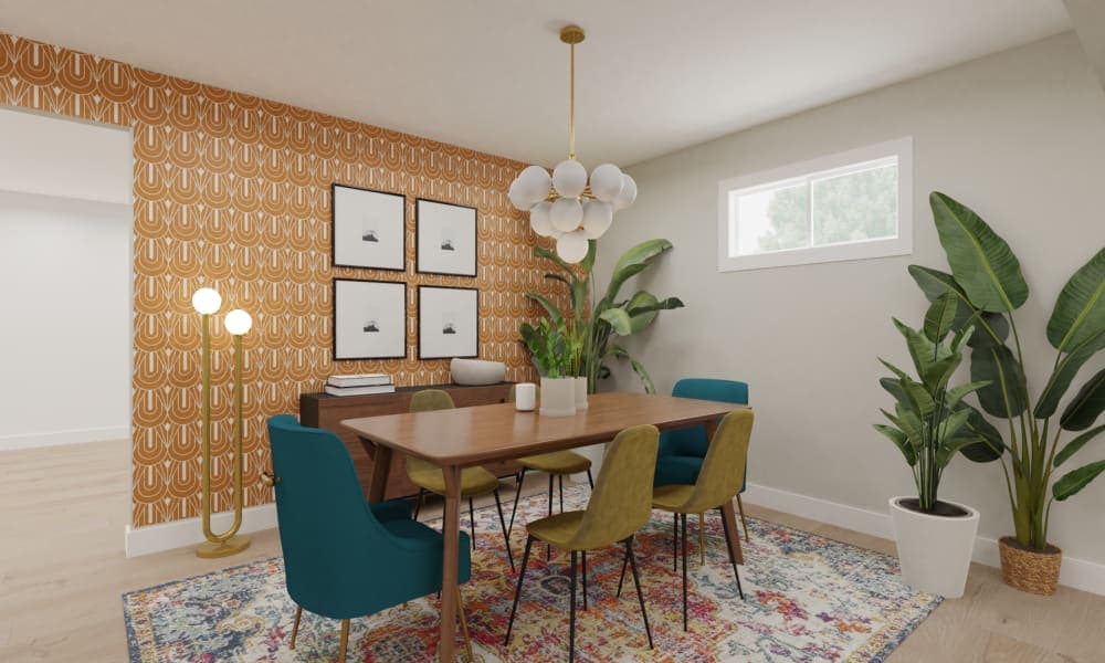 Kitchen, Dining Room with Teal Cabinets