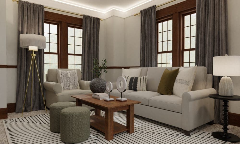 Transitional Rustic Living Room with Gray Tones