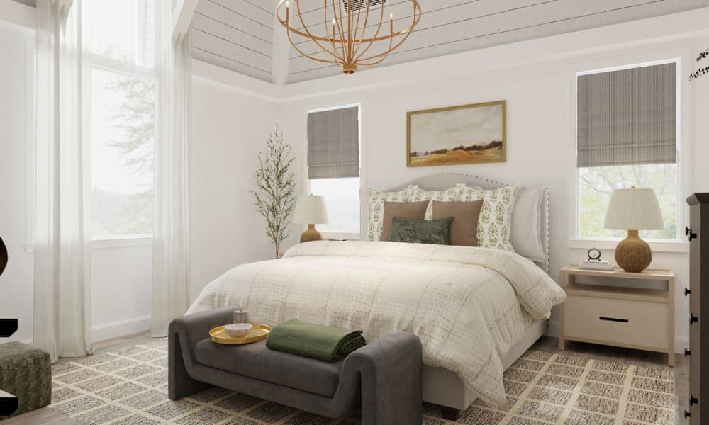 Transitional Eclectic Bedroom with a Fireplace