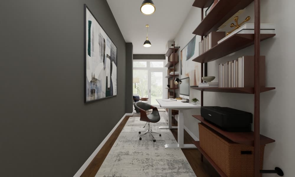 Modern Office Nook with Gray Accent Wall