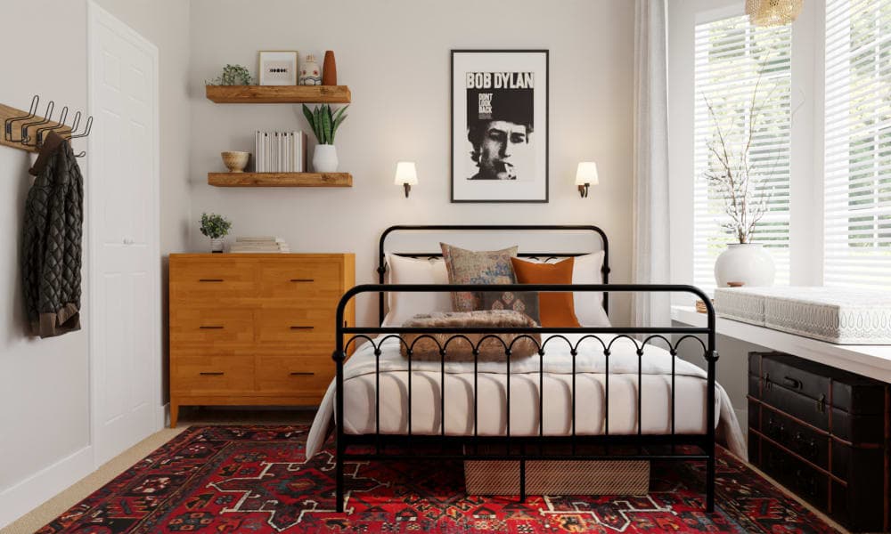Mid- Century Industrial Bedroom with Warm Color Palette