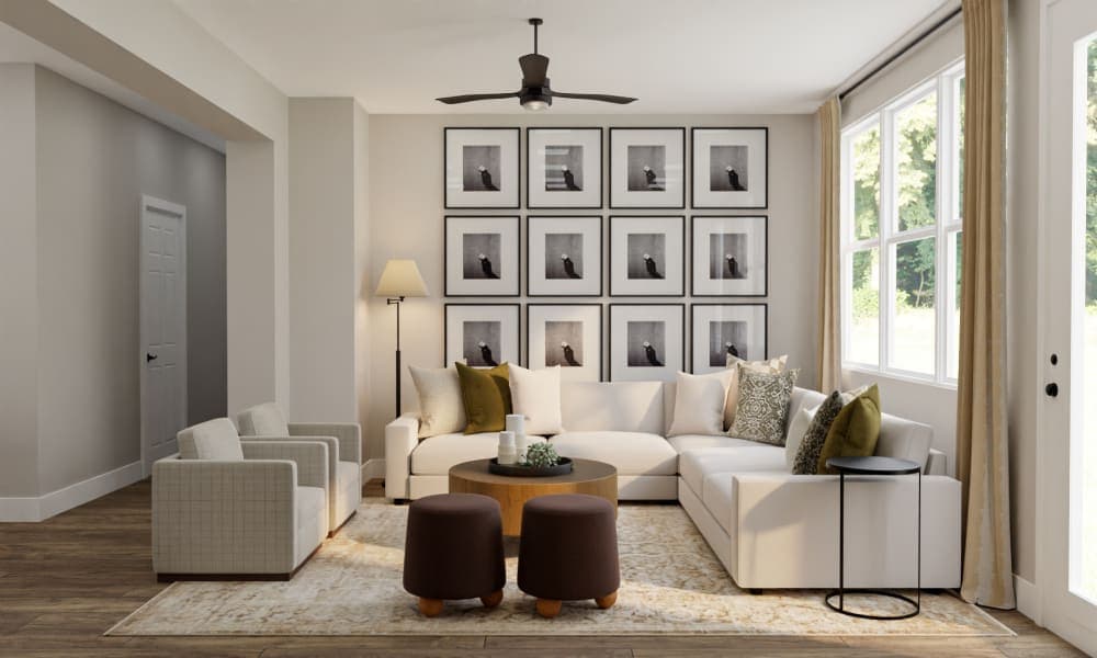 Transitional Contemporary Living Area with Fireplace