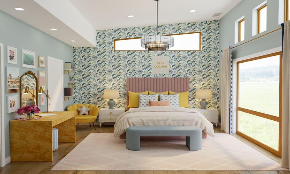 Whimsical Teen Bedroom with Wallpaper