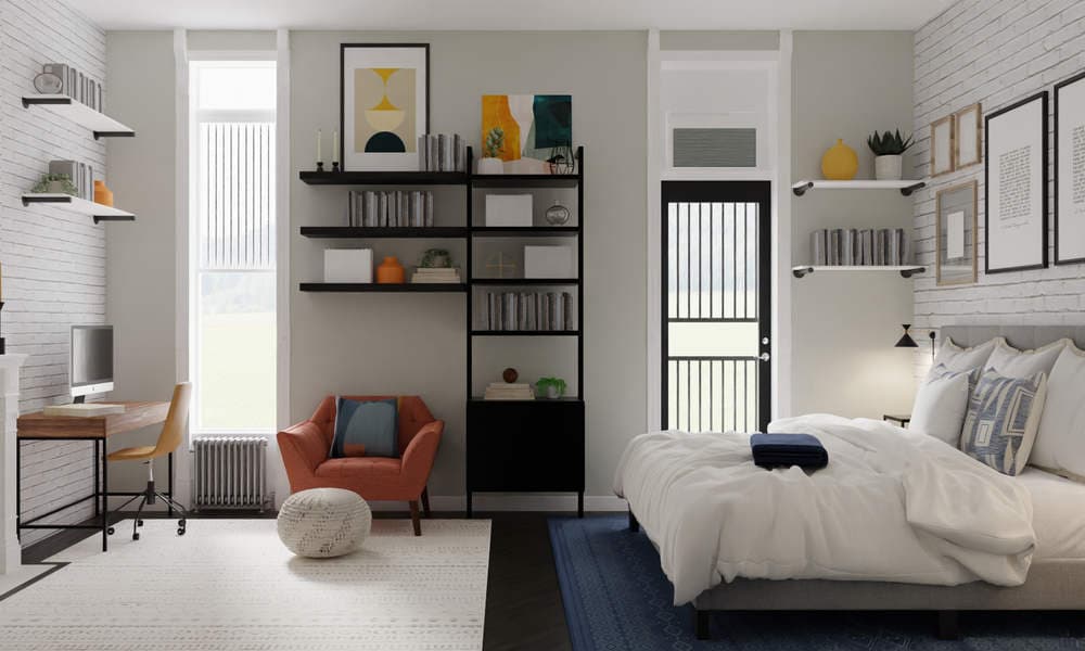 Bedroom Mid-Century Modern with Industrial Style