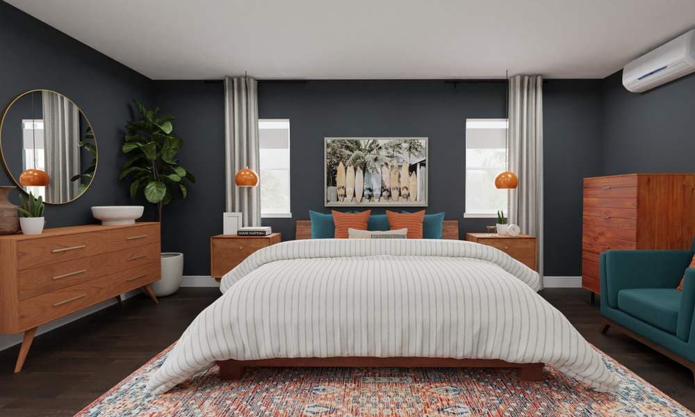 Bedroom Mid-Century Modern with Rich Accents