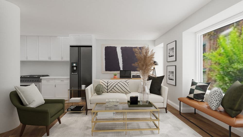 A Mid-Century Modern Living Room With A Home Office Gallery, Image 3