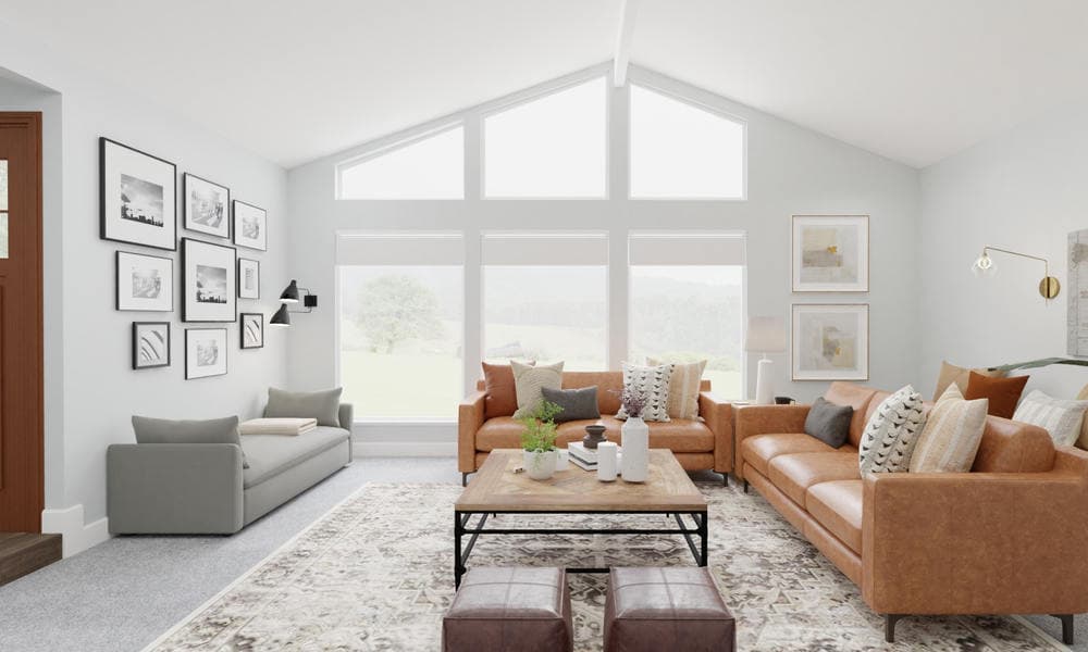 Bright Living Room: Modern Farmhouse with Leather Accents