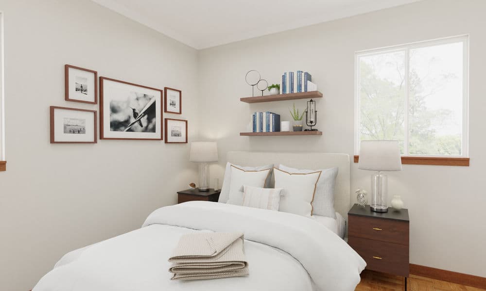 Cozy Bedroom in Classic Style with Shelving