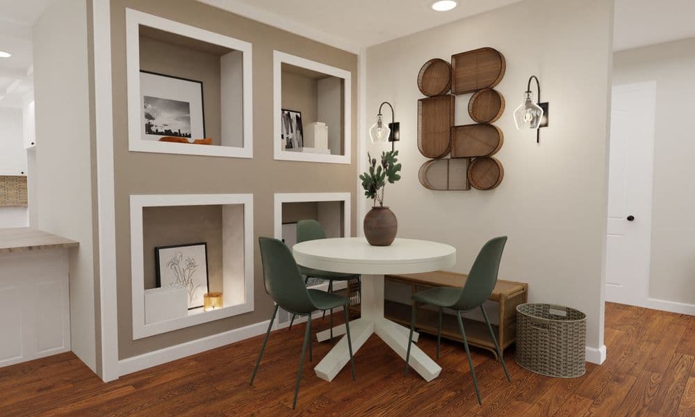 Dining Nook Farmhouse Boho with Built-in Shelves