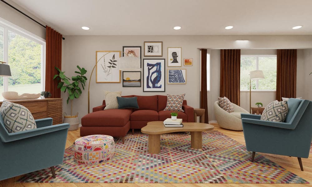 Eclectic Living Room with Earth Tones and Gallery Wall