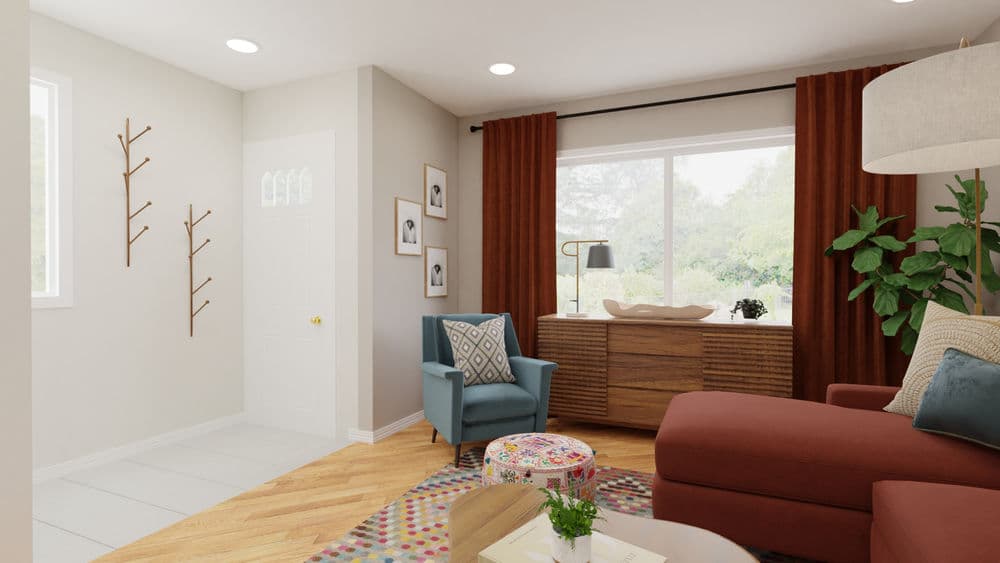 Eclectic Living Room with Earth Tones and Gallery Wall Gallery, Image 3