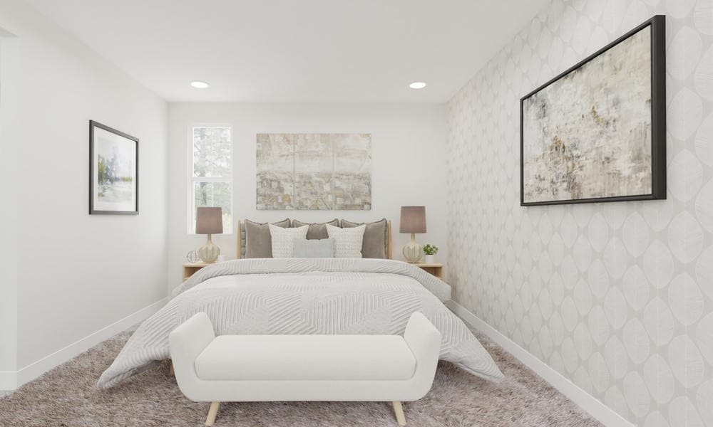 Elegant Bedroom with Neutral Accents and Textured Walls